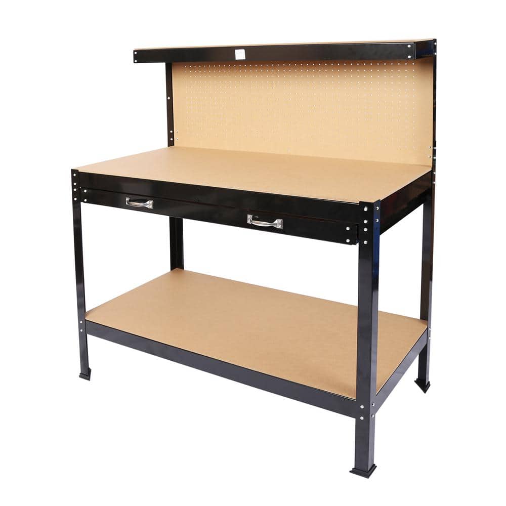 45 in. W x 22 in. D Steel Workbench with Drawer and Pegboard Storage in Black - Hercitys