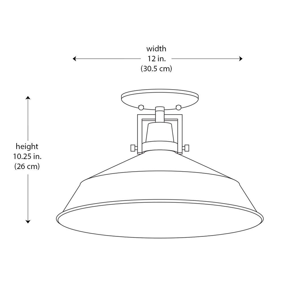 12 in. 1-Light Black Industrial Farmhouse Semi-Flush Mount Ceiling Light Fixture with Metal Shade - Hercitys