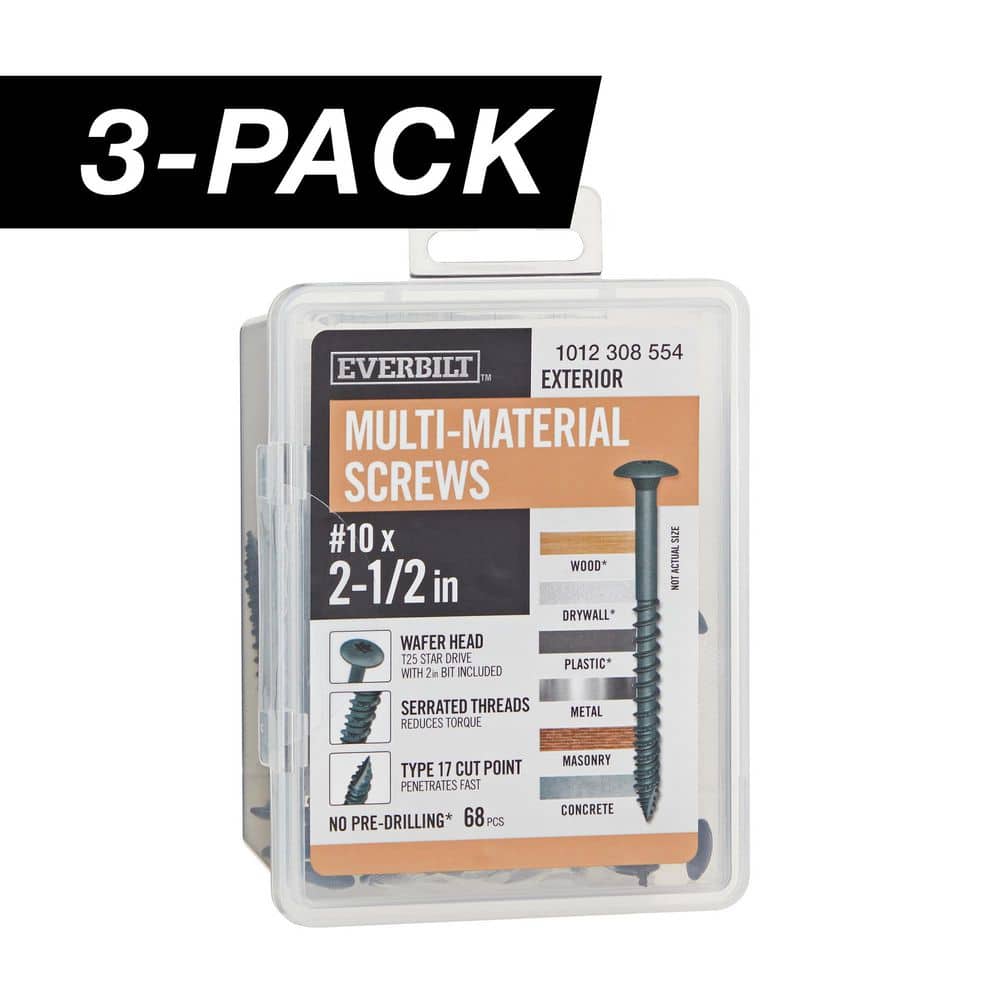 3-Pack #10 x 2-1/2 in. Black 6-Lobe Star Drive Exterior Wafer Head Multi-Material Screw (3 lbs. / 204-Piece) - Hercitys