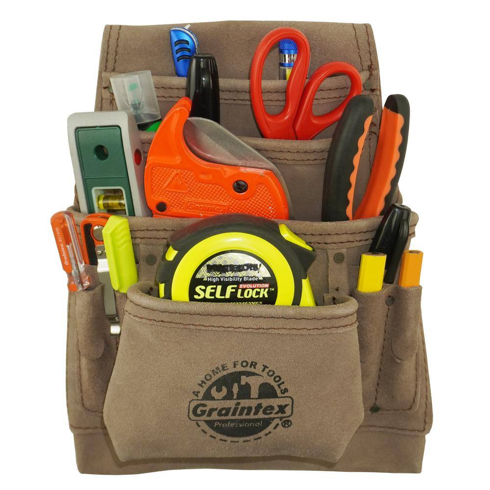 10-Pocket Beige Leather Suede Nail & Tool Pouch - Hercitys