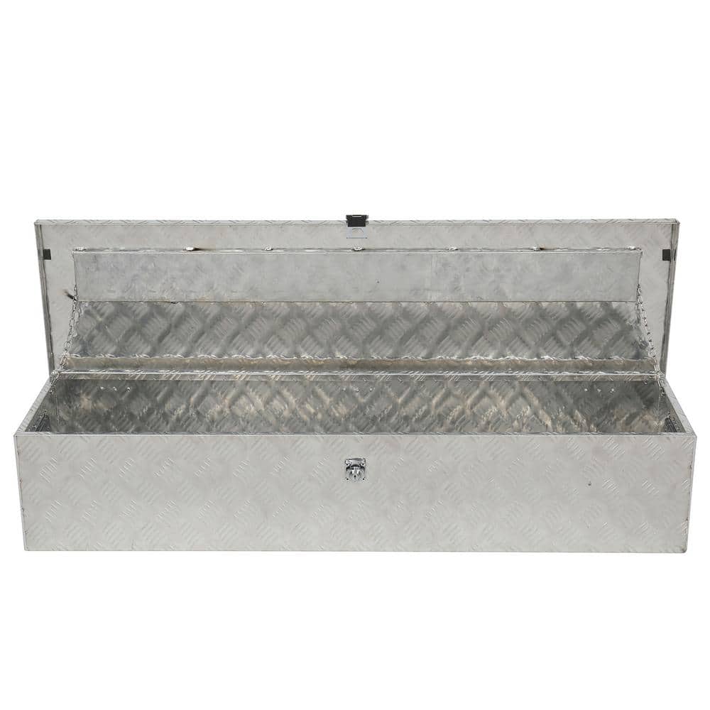 49 in. Silver Diamond Plate Aluminum Underbody Truck Tool Box with Keys - Hercitys