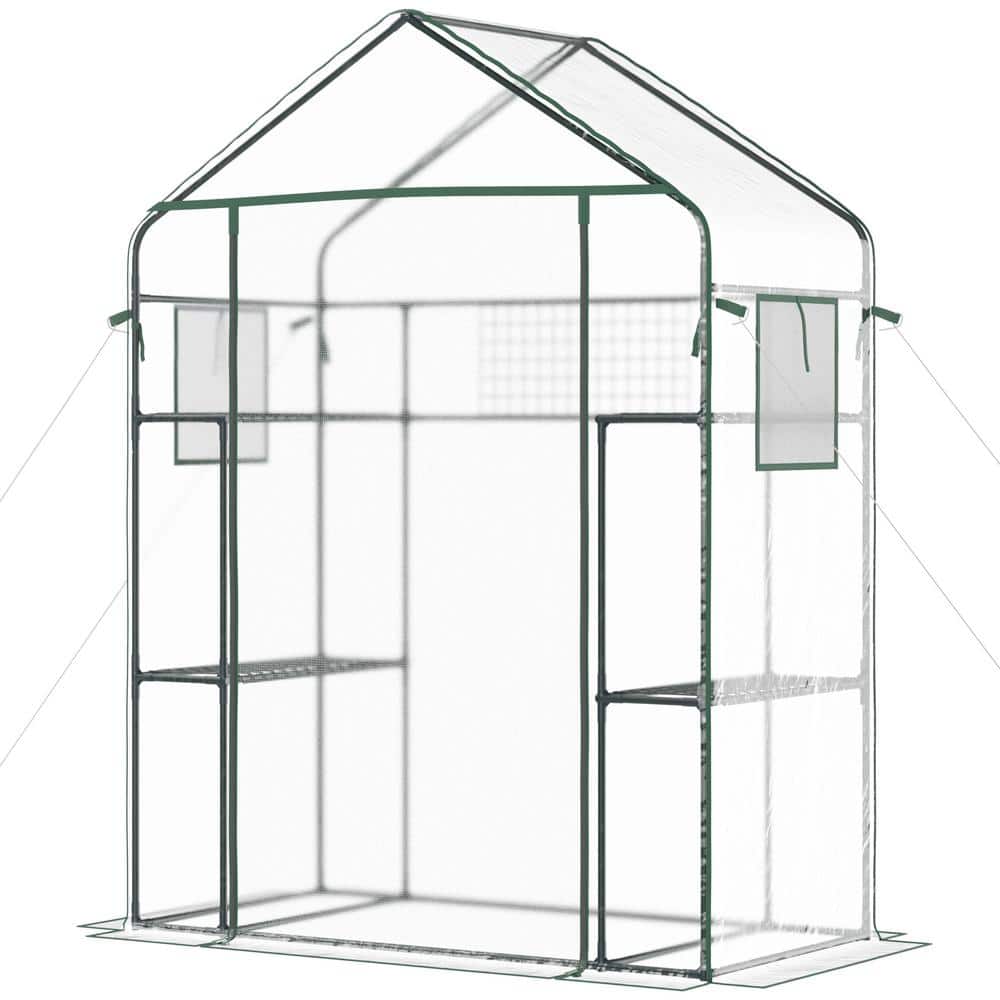 56 in x 28.75 in Outdoor Walk-In Mini Greenhouse with Mesh Door and Windows, Garden Greenhouse with 3 Tiers, 6 Shelves - Hercitys