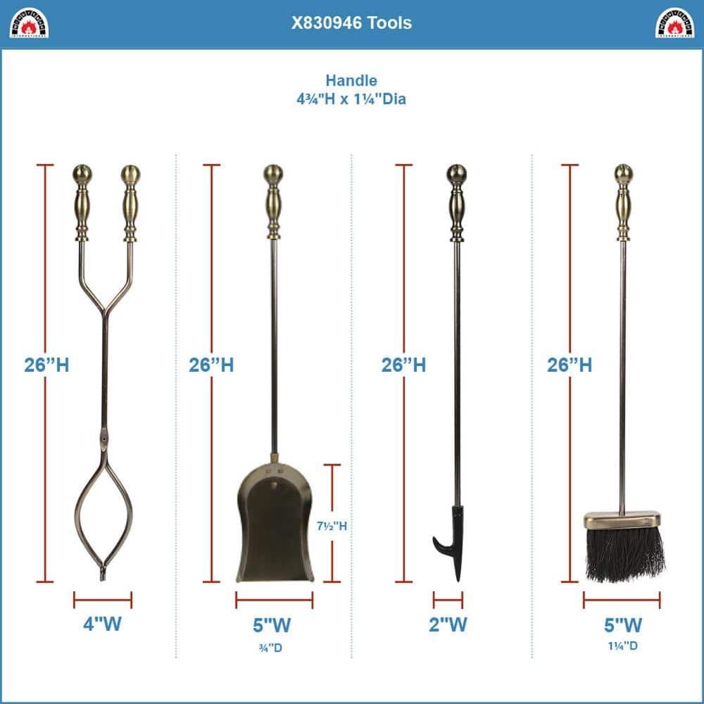 30 in. Tall 5-Piece Antique Brass Sutton Fireplace Tool Set - Hercitys