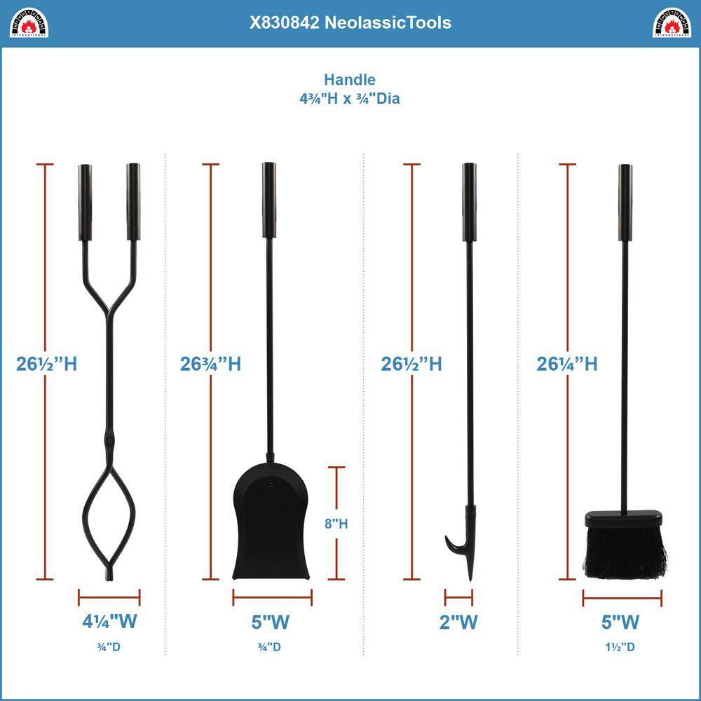 30 in. Tall 5-Piece Black Neoclassic Fireplace Tool Set with Round Base - Hercitys