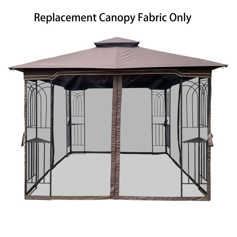 10 ft. x 10 ft. Brown Patio Double Roof Gazebo Replacement Canopy Top Fabric - Hercitys