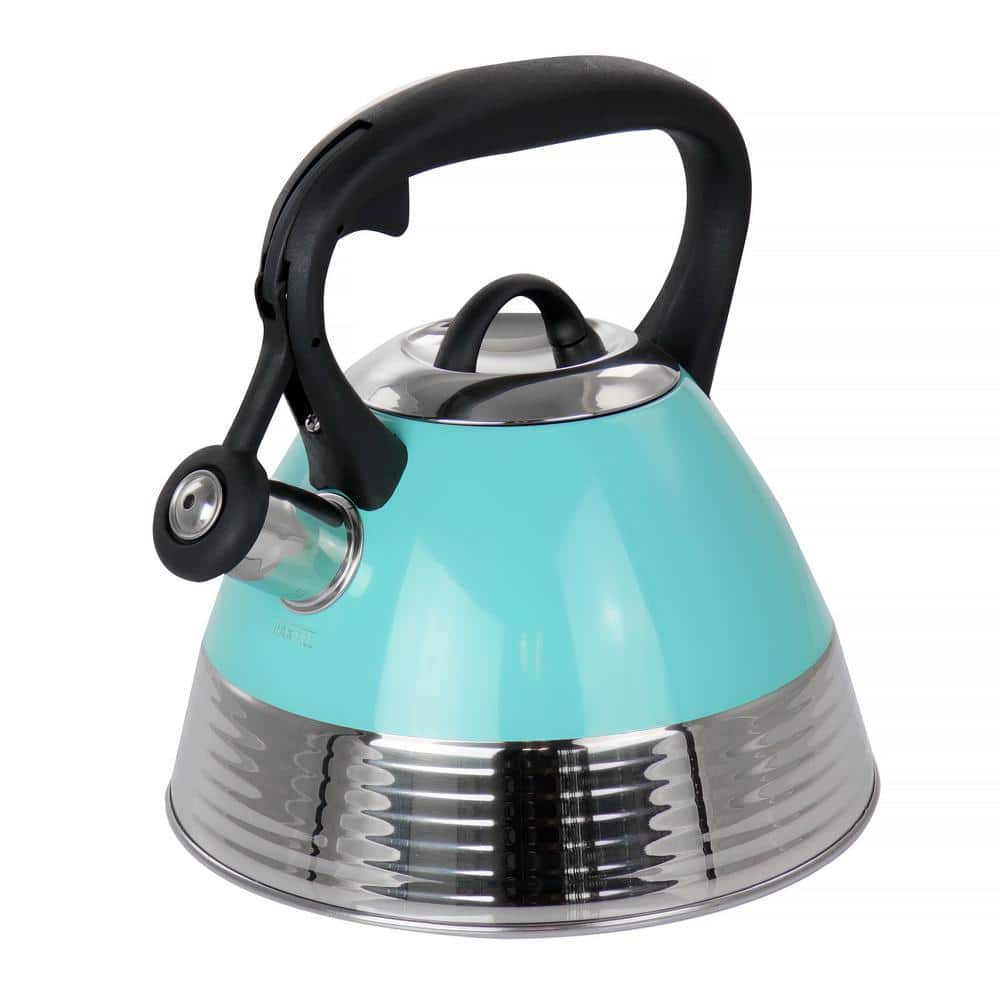 10-Cup Stainless Steel Whistling Tea Kettle in Turquoise - Hercitys