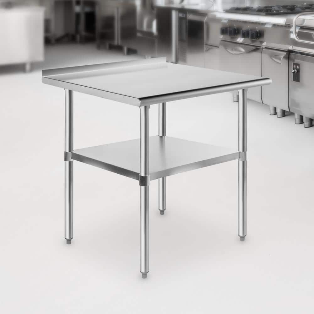 30 x 24 Inch Stainless Steel Kitchen Utility Table with Backsplash and Bottom Shelf - Hercitys