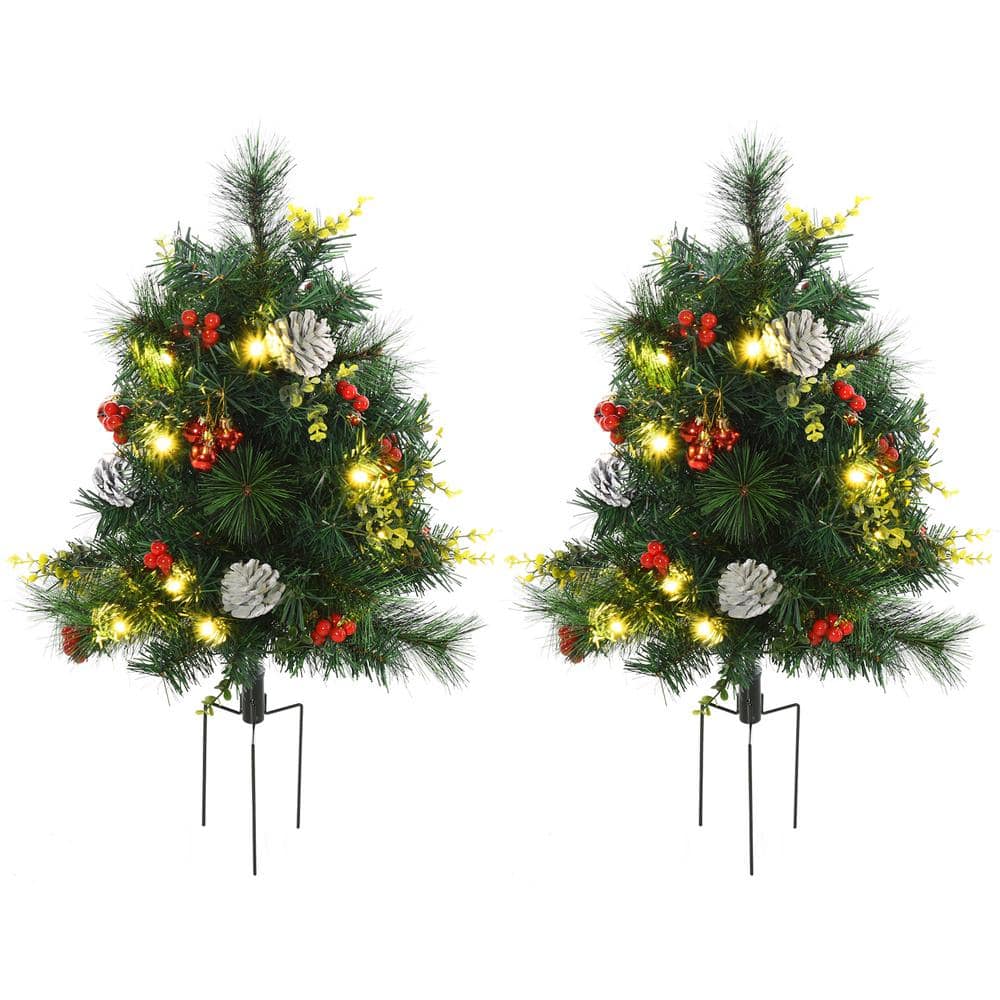 2 ft. Pre-Lit Small Pine Artificial Christmas Tree with 24 Warm White Lights, (Set of 2) - Hercitys