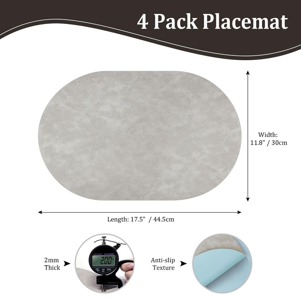 11.8 in. W x 17.5 in. H Light Grey Oval Leather Heat Resistant Placemats Set of 4 - Hercitys