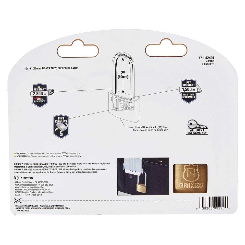 1-9/16 in. (40 mm) Solid Brass Keyed Lock with 2 in. Shackle (4-Pack) - Hercitys