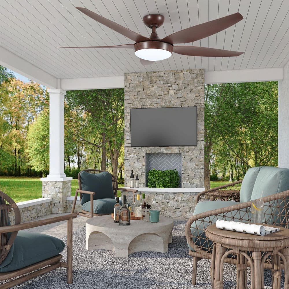 56 in. Reddish Brown Indoor Ceiling Fan with Light Remote Control Quiet DC Motor 5 ABS Blade 6-Speed Levels - Hercitys