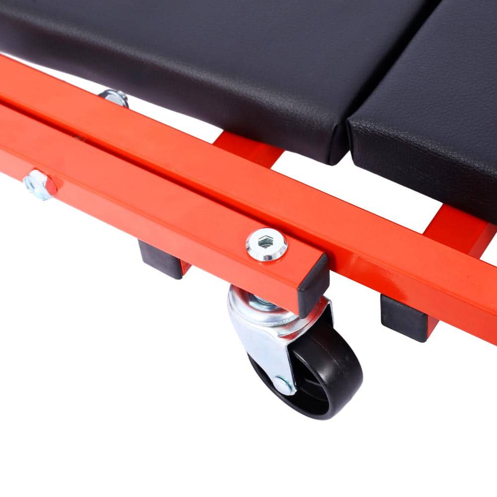 1-Tier Steel 6-Wheeled Utility Cart in Red, 2 in 1 Foldable Mechanic Creeper, 300 lbs. Capacity - Hercitys