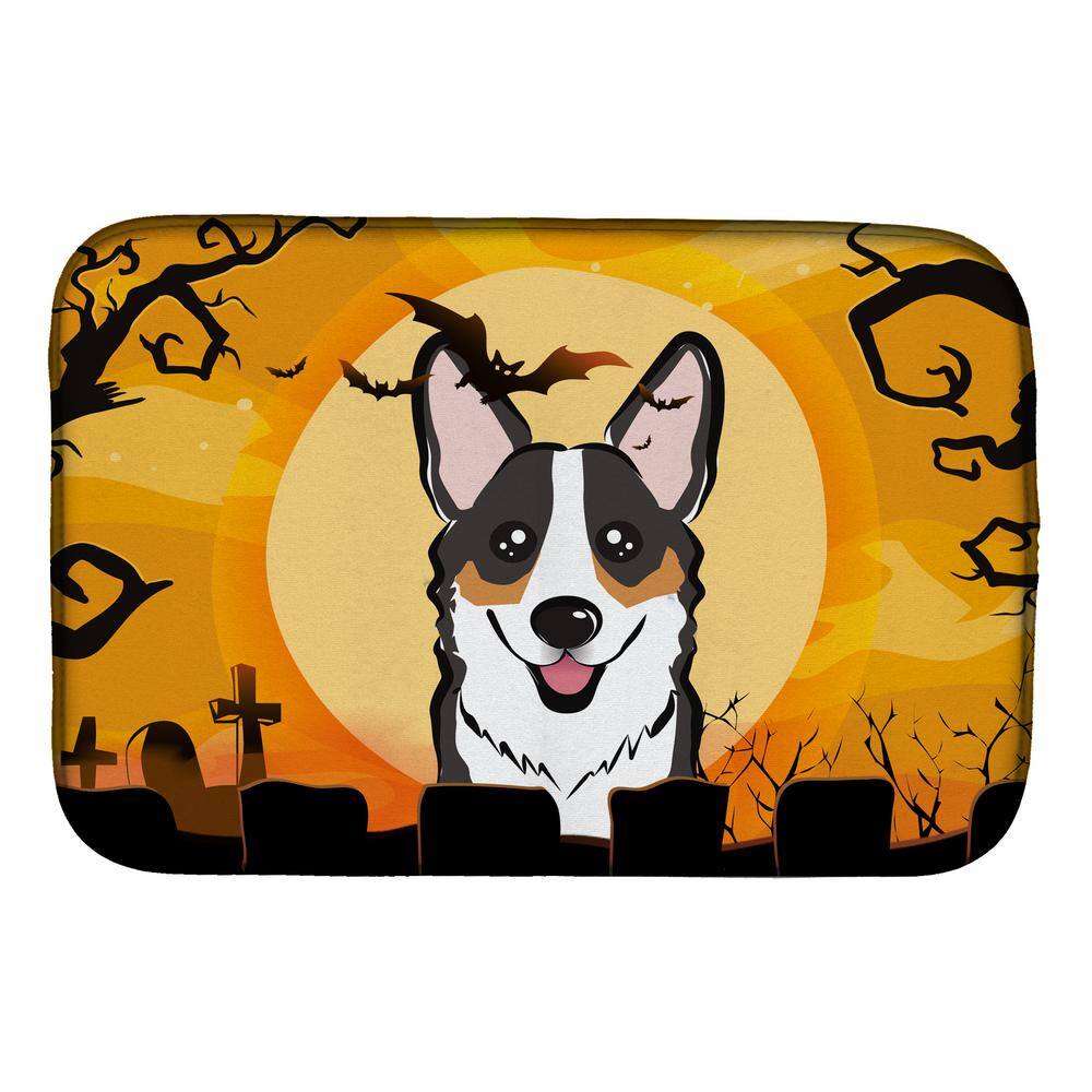 14 in. x 21 in. Multi-Color Halloween Tricolor Corgi Dish Drying Mat - Hercitys