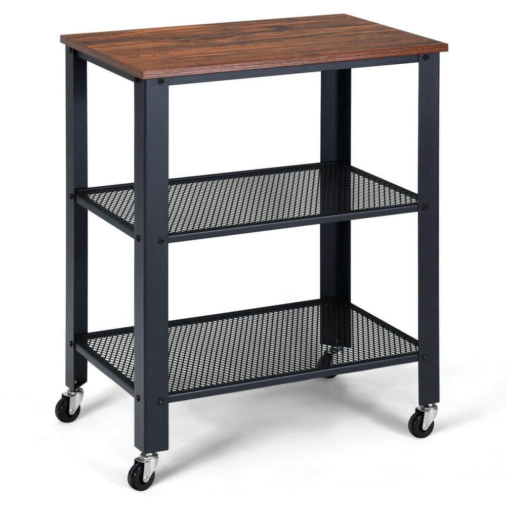24in Industrial Serving Cart 3-Tier Kitchen Utility Cart on Wheels w/Storage Black - Hercitys