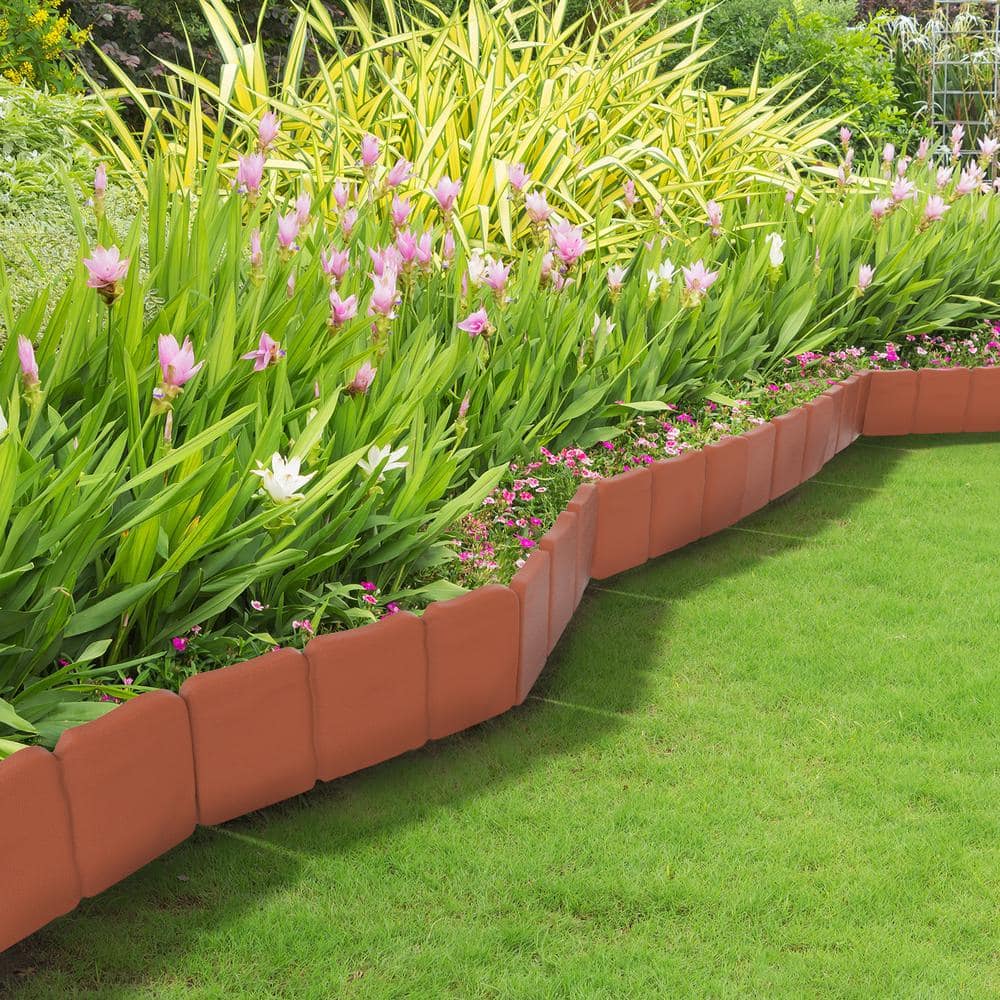 0.75 in. x 10 in. x 9 in. Terracotta Plastic Garden Edging Stone-Look Border (10-Piece) - Hercitys