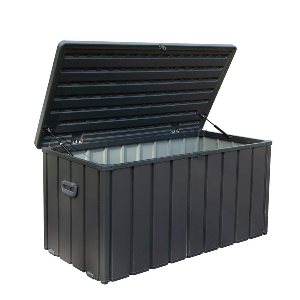 100 Gal. Dark Gray Steel Deck Box with Lockable Lid, Mobility Rollers and Side Handles - Hercitys