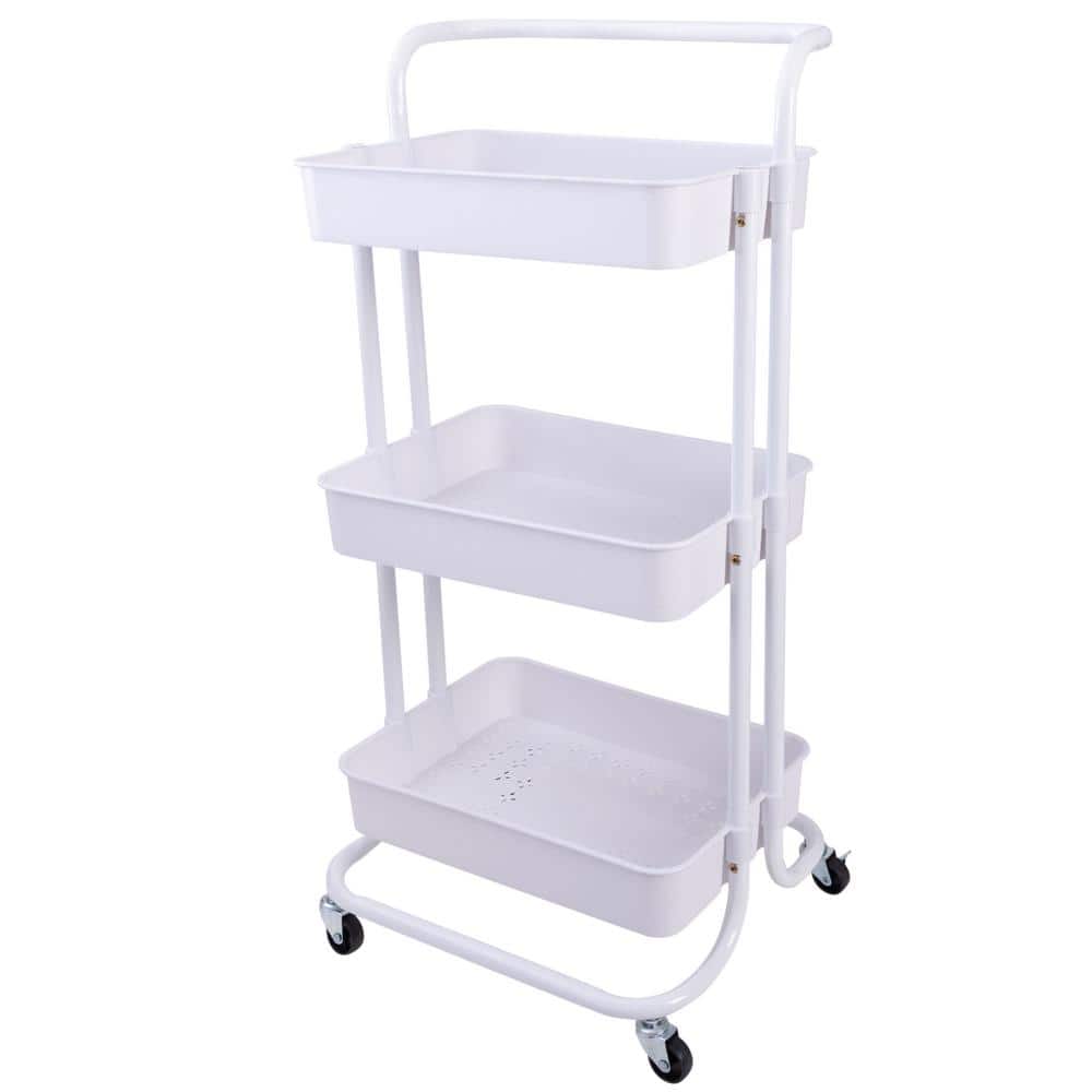 3-Tier Rolling Basket Cart in White - Hercitys