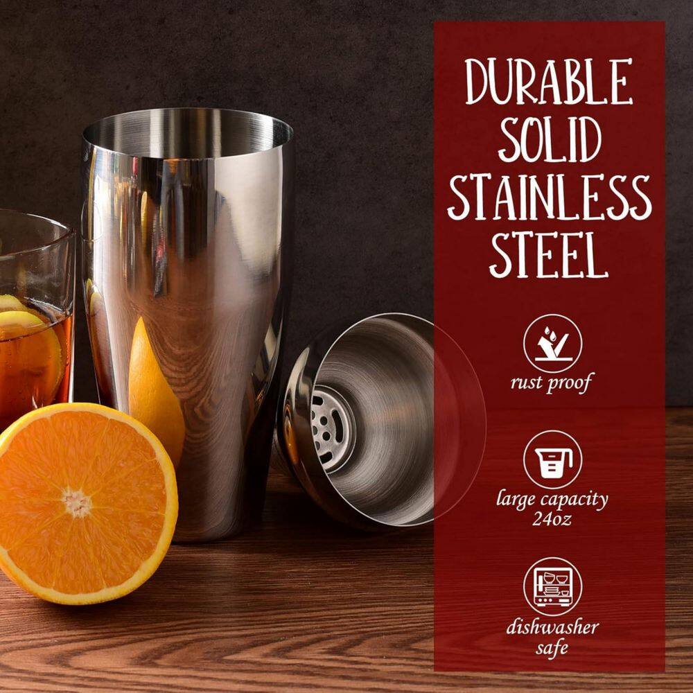 12-Piece Silver Cocktail Shaker Set Bartender Kit with Bamboo Stand, Complete Bar Accessories for Home and Bar - Hercitys