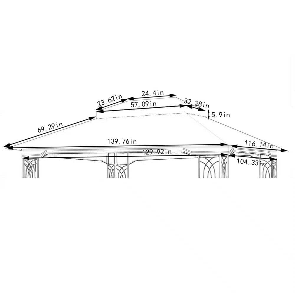 10 x 12 ft. Beige Outdoor Patio Gazebo Replacement Canopy, Double Tiered Gazebo Tent Roof Top, Only Cover - Hercitys