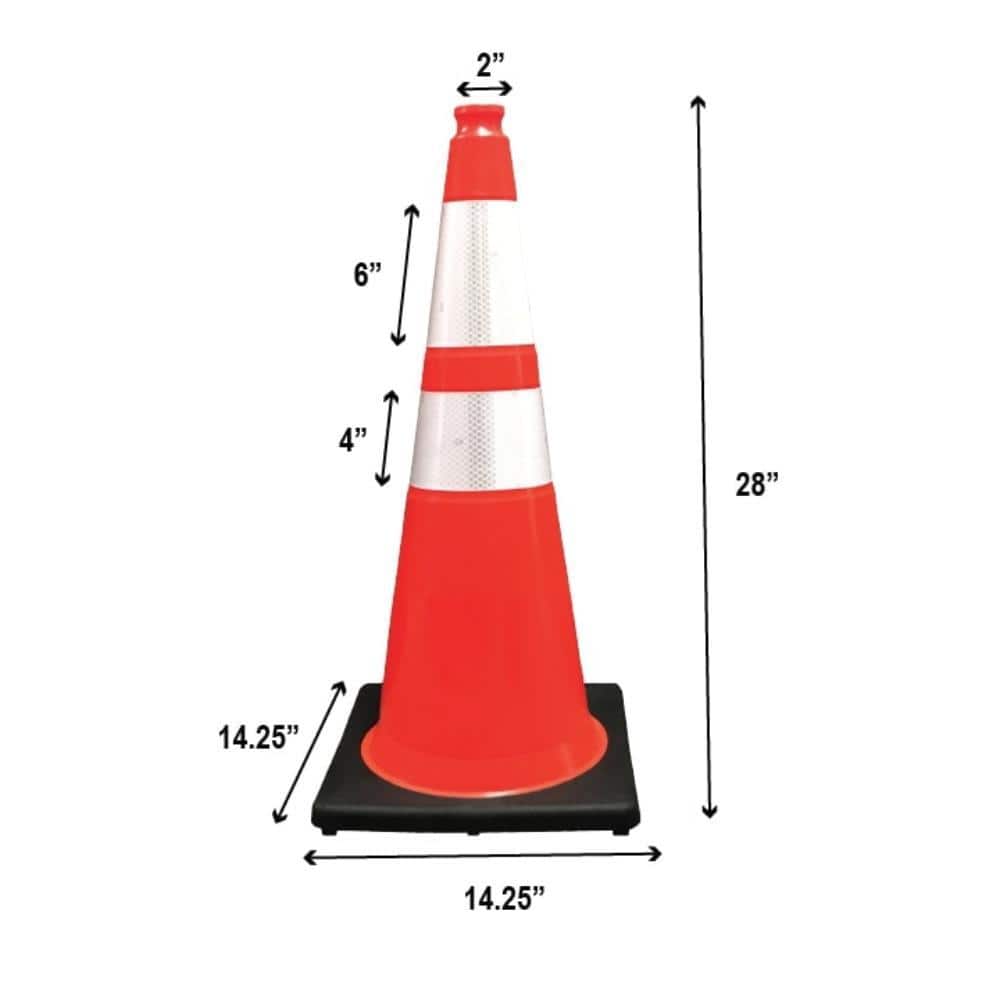 28 in. Orange Traffic Cone with Black Base and 4 in. and 6 in. Reflective Collars 10 lbs. - Hercitys