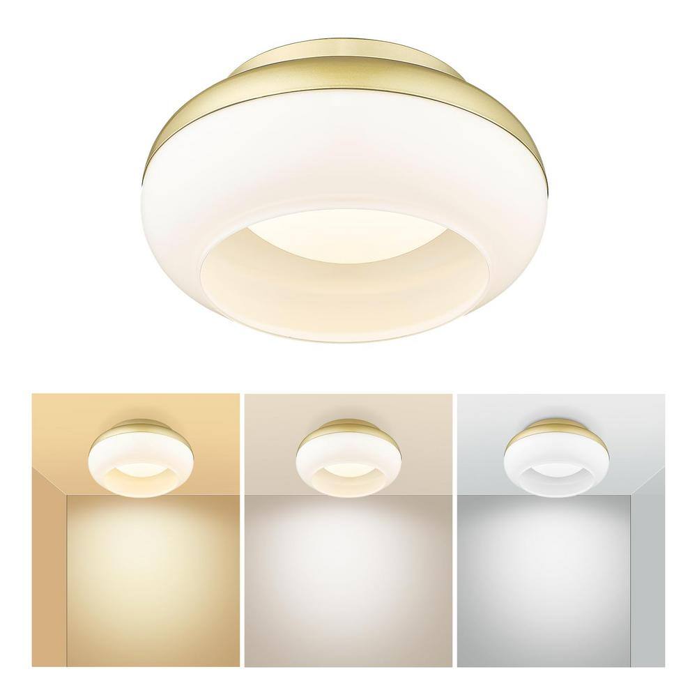 12 in. 12-Watt Modern Antique Gold Integrated LED Flush Mount with Milky White Glass - Hercitys