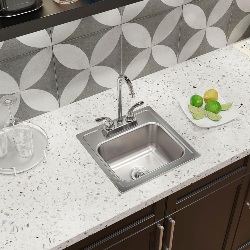 15 in. Drop-in Single Bowl 20-Gauge Durable Satin Stainless Steel Kitchen Sink Kit w/ Faucet - Hercitys