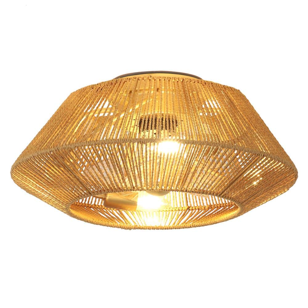 18.5 in. 4-Light Bohemian Antique Gold Drum Semi-Flush Mount with Natural Jute Rope Shade - Hercitys
