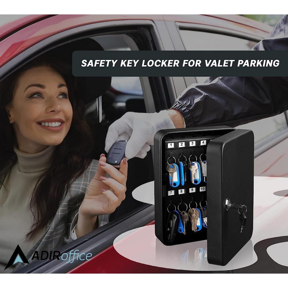 48 Key Steel Secure Key Cabinet with Key Lock, Black with 148 Key Tags - Hercitys