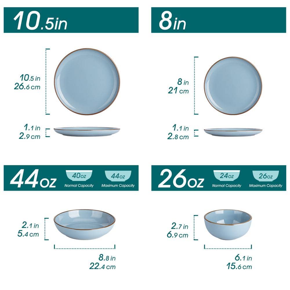 32 Piece Modern Smooth Blue Stoneware Dinnerware Set (Service for Set for 8) - Hercitys