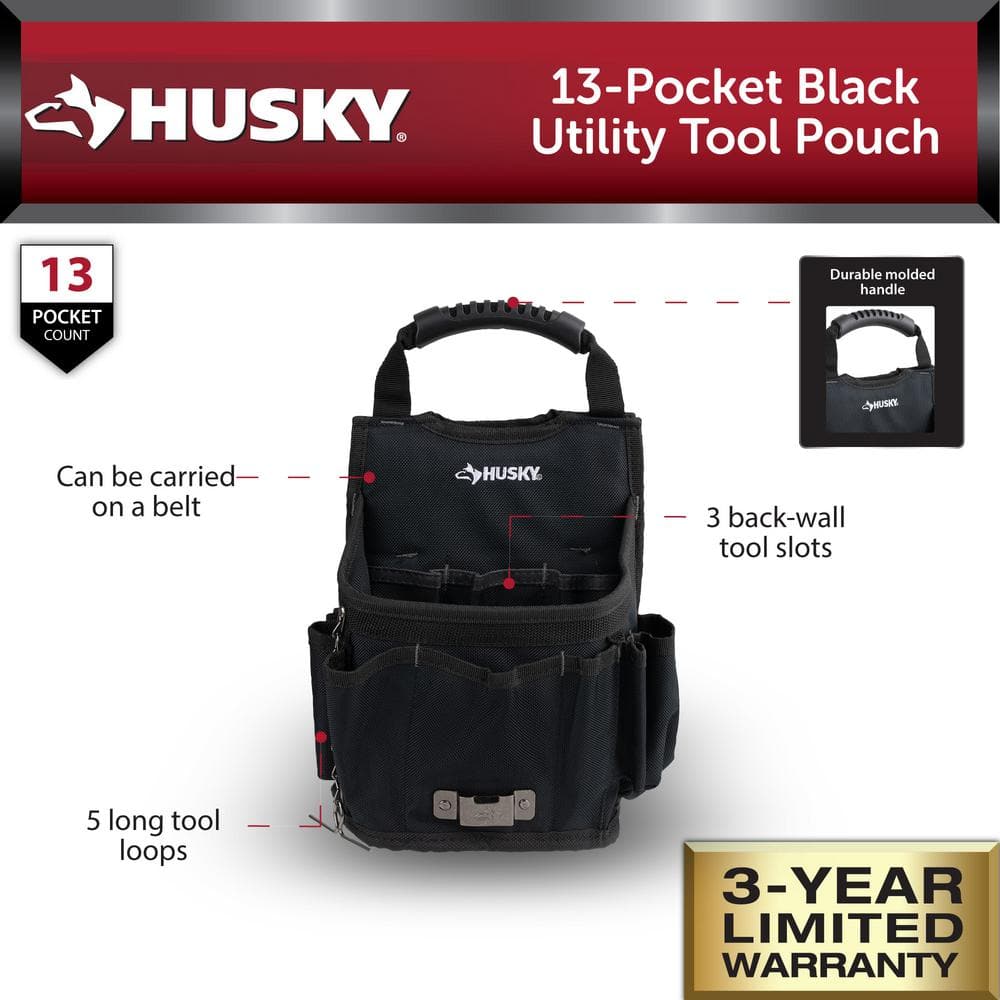 13-Pocket Black Utility Tool Pouch - Hercitys