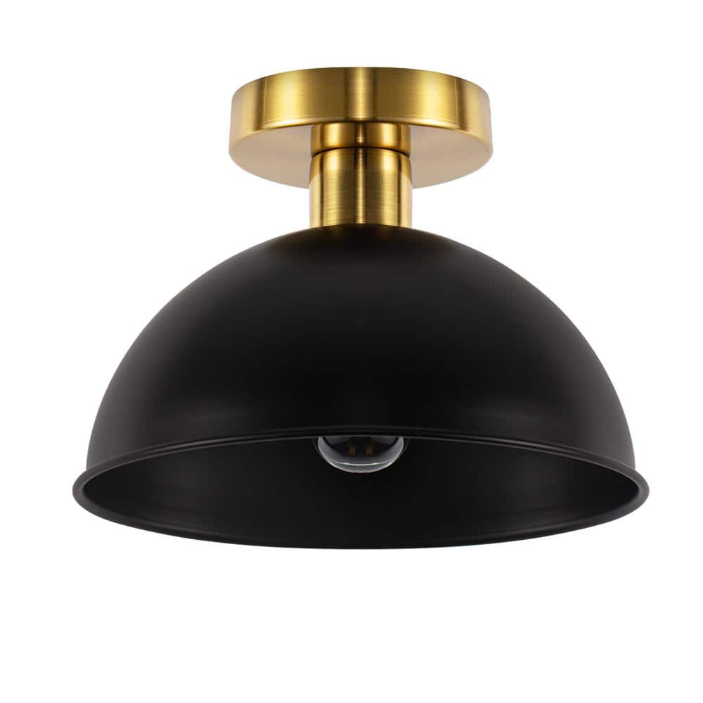 10 in. 1-Light Matte Black and Gold Semi-Flush Mount Ceiling Light, for Foyer or Kitchen, E26 Base (2-Pack) - Hercitys