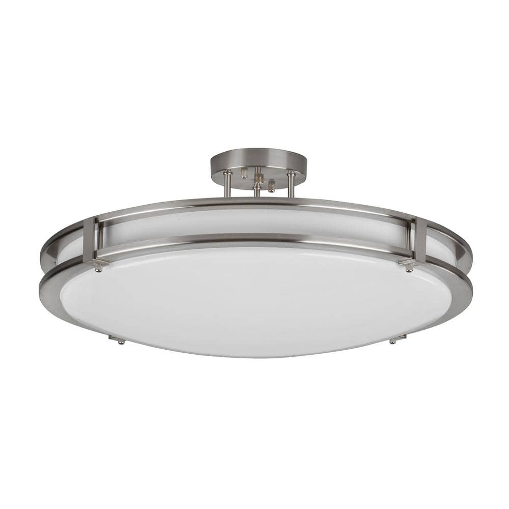 14 in. 1-Light Satin Nickel, White LED Semi-Flush Mount - Hercitys