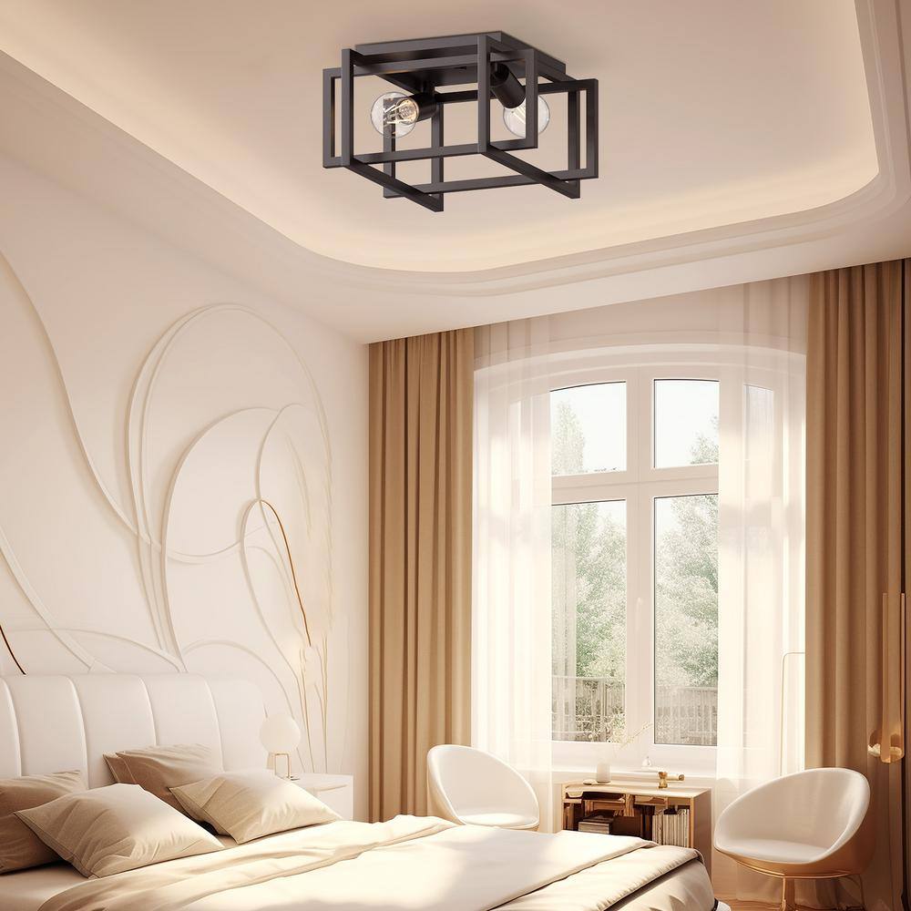 11.5 in. 2-Light Black Flush Mount Ceiling Fixture - Hercitys