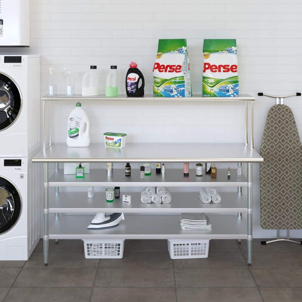 12 in. Deep x 72 in. Long Stainless-Steel Single Tier Over Shelf-Kitchen Prep Table - Hercitys