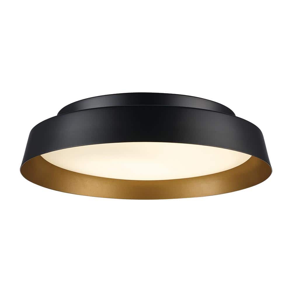 13 in. Black and Gold Integrated LED Flush Mount Ceiling Light with Frosted Glass - Hercitys