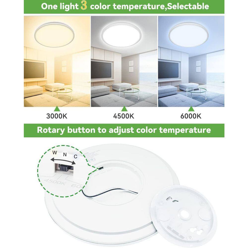 12 in. 28-Watt White Integrated LED Flush Mount with White Polycarbonate ShadeRound Light Fixture for Bedroom - Hercitys