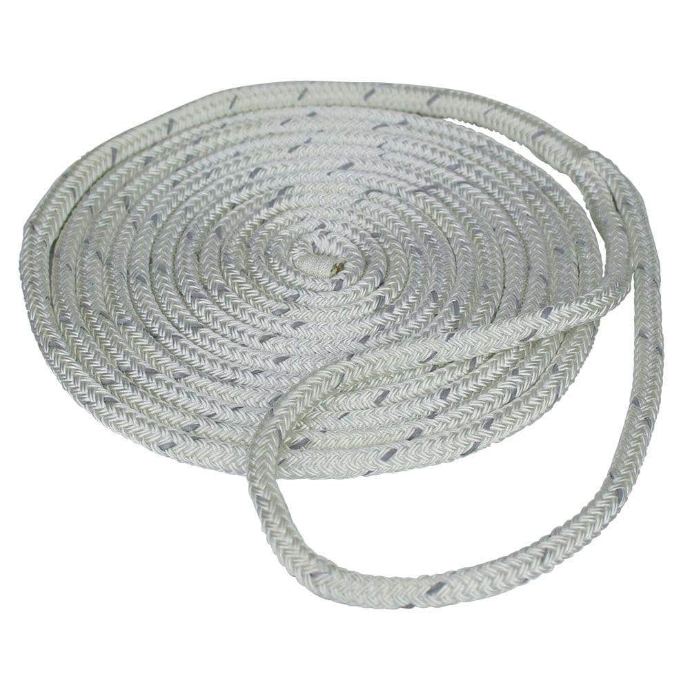 3/8 in. x 15 ft. White Reflective Double Braided Nylon Dock Line Rope - Hercitys