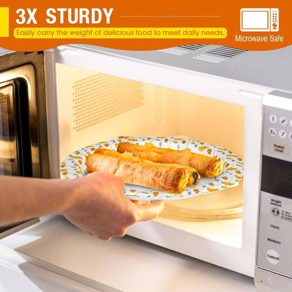 10 in. Disposable Paper Plates with Ginkgo Design, 300 Count Bulk Pack - Hercitys