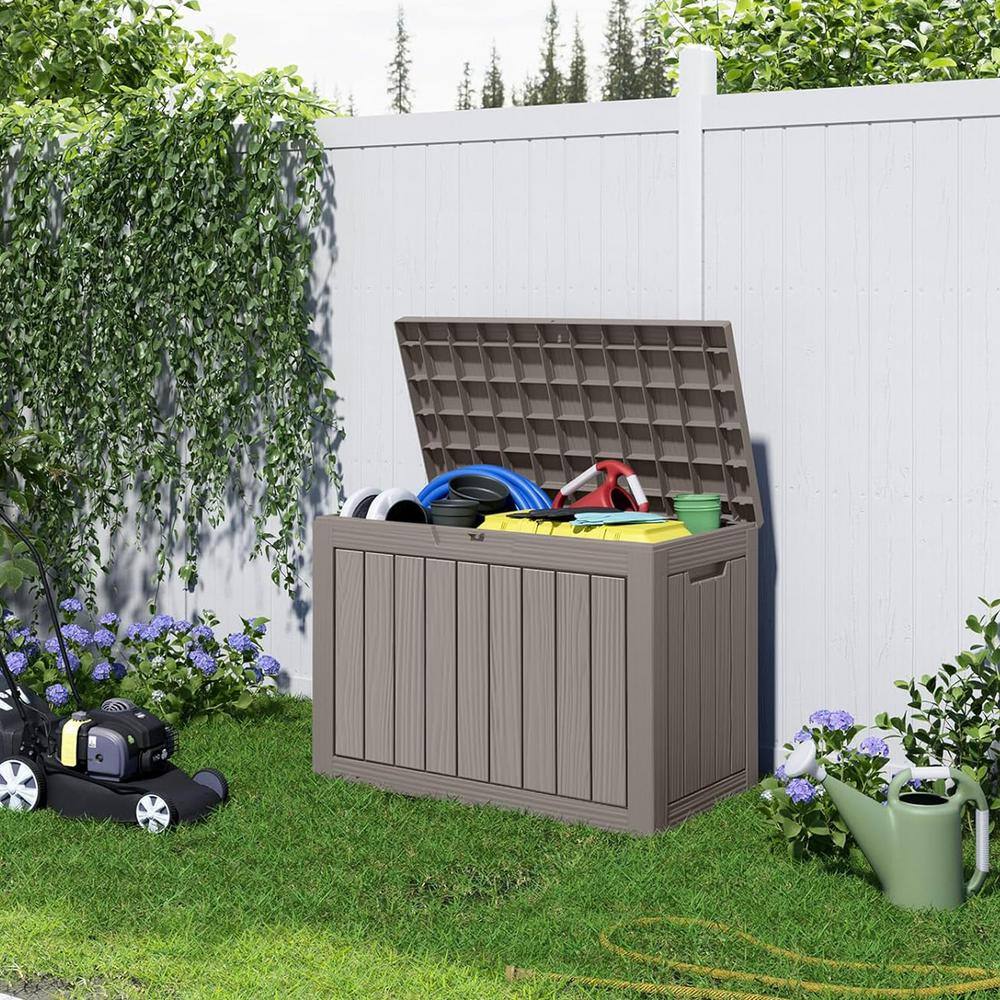 45 Gal. Light Brown Resin Deck Box with Lockable Lid - Hercitys