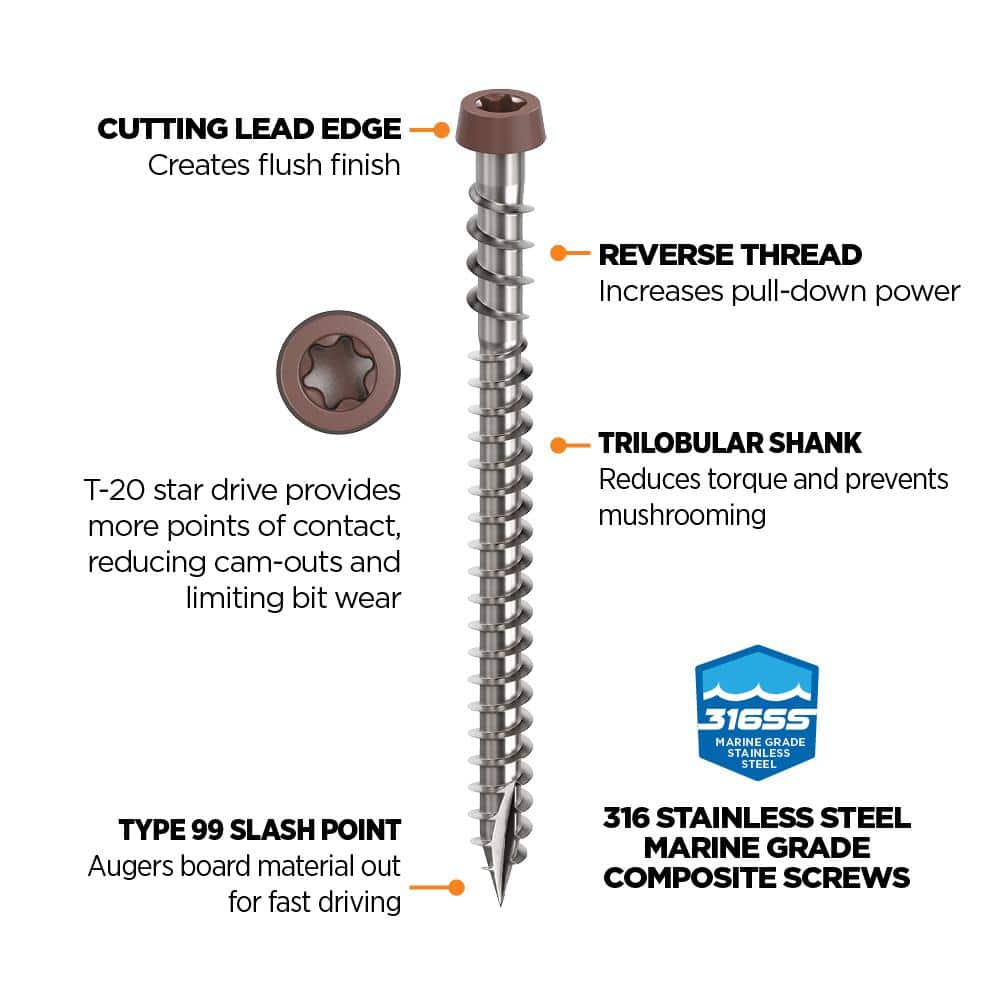 #10 2-1/2 in. 316 Stainless Steel Star Drive Brown Composite Deck Screws (350-Count) - Hercitys