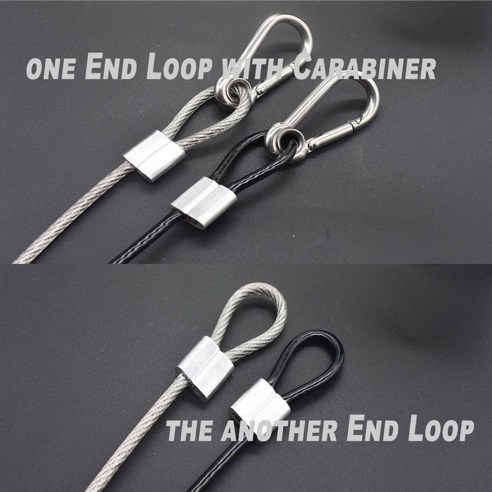 10 Pcs 1FT Vinyl Coated Stainless Steel Wire Cable Lanyard 4mm Thickness with Loops and Carabiner Hook Black - Hercitys