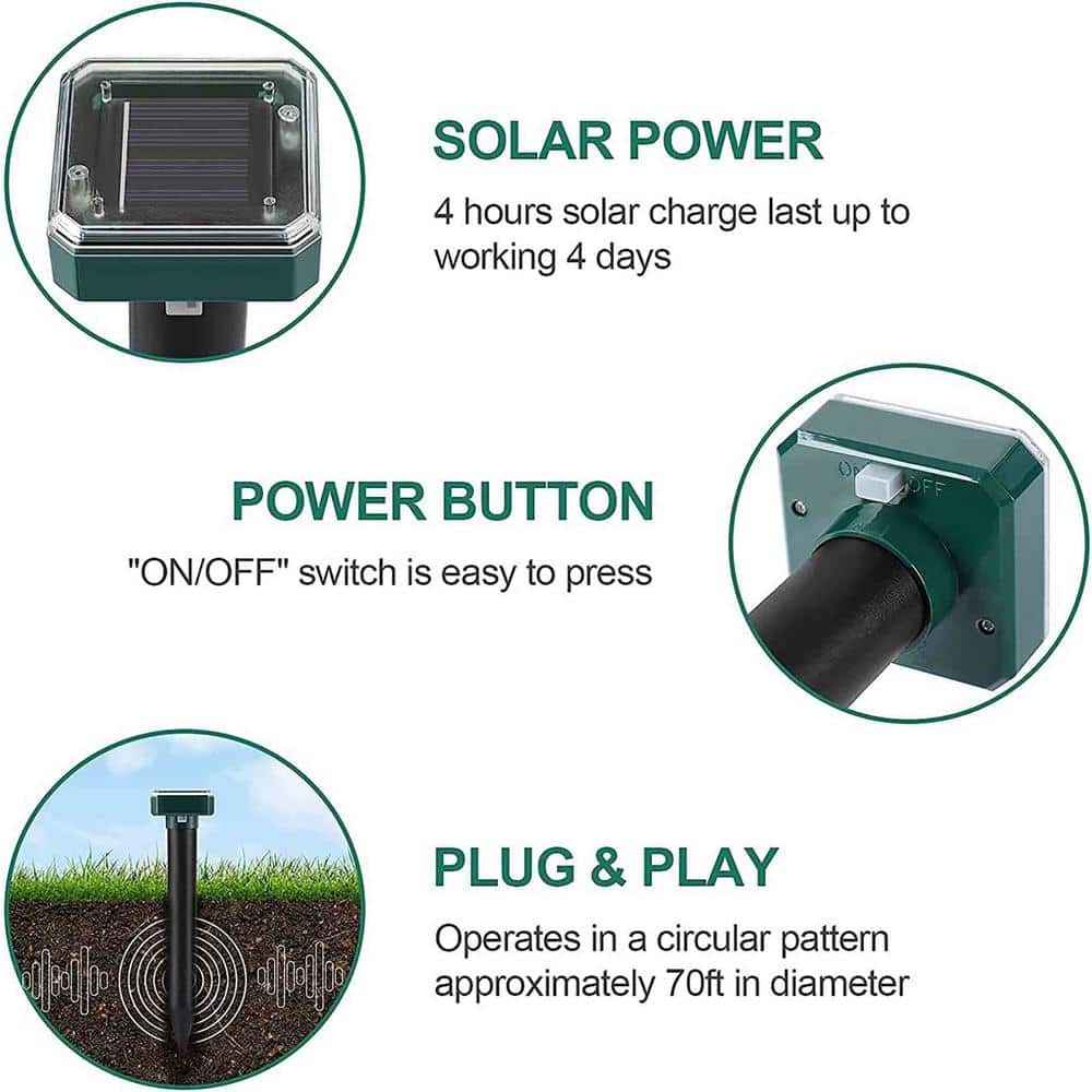 10 in. x 2 in. Solar Mole Repellent Ultrasonic Repellent Powered – 8 Pack - Hercitys