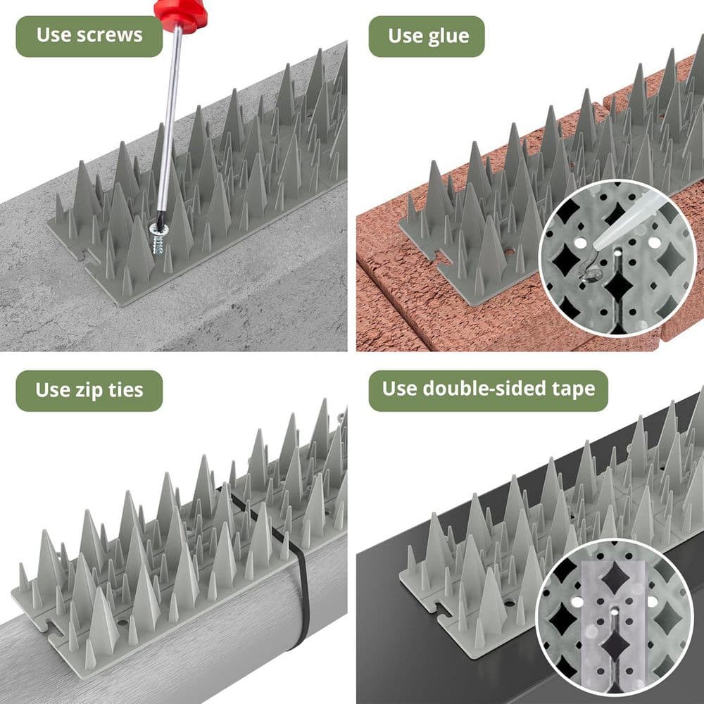 12 in. x 2.1 in. Plastic Bird Spikes Deterrent, 20 ft. 3200 Spikes to Keep Birds Away and Deter Barn Swallows (20-Pack) - Hercitys
