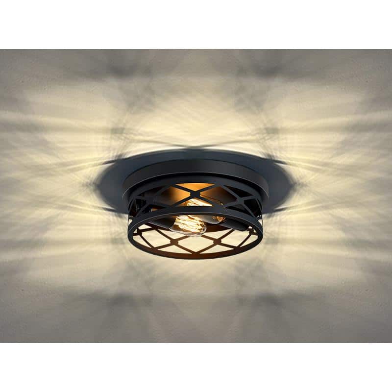 10.7 in. 2-Light Farmhouse Black Flush Mount Ceiling Light with No Bulbs Included (2-Pack) - Hercitys