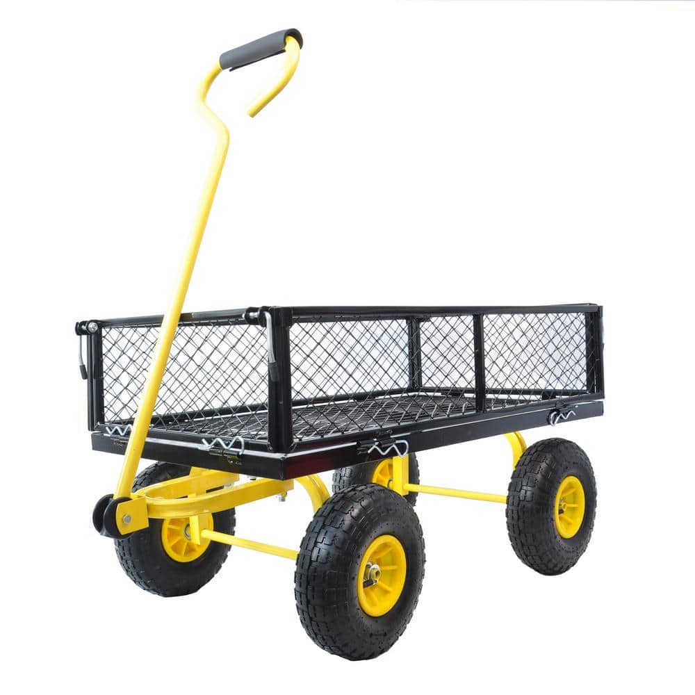 3.52 cu. ft. Metal Garden Cart, Wagon Cart, Make It Easier To Transport Firewood, Good Helper for Gardening, Yellow - Hercitys