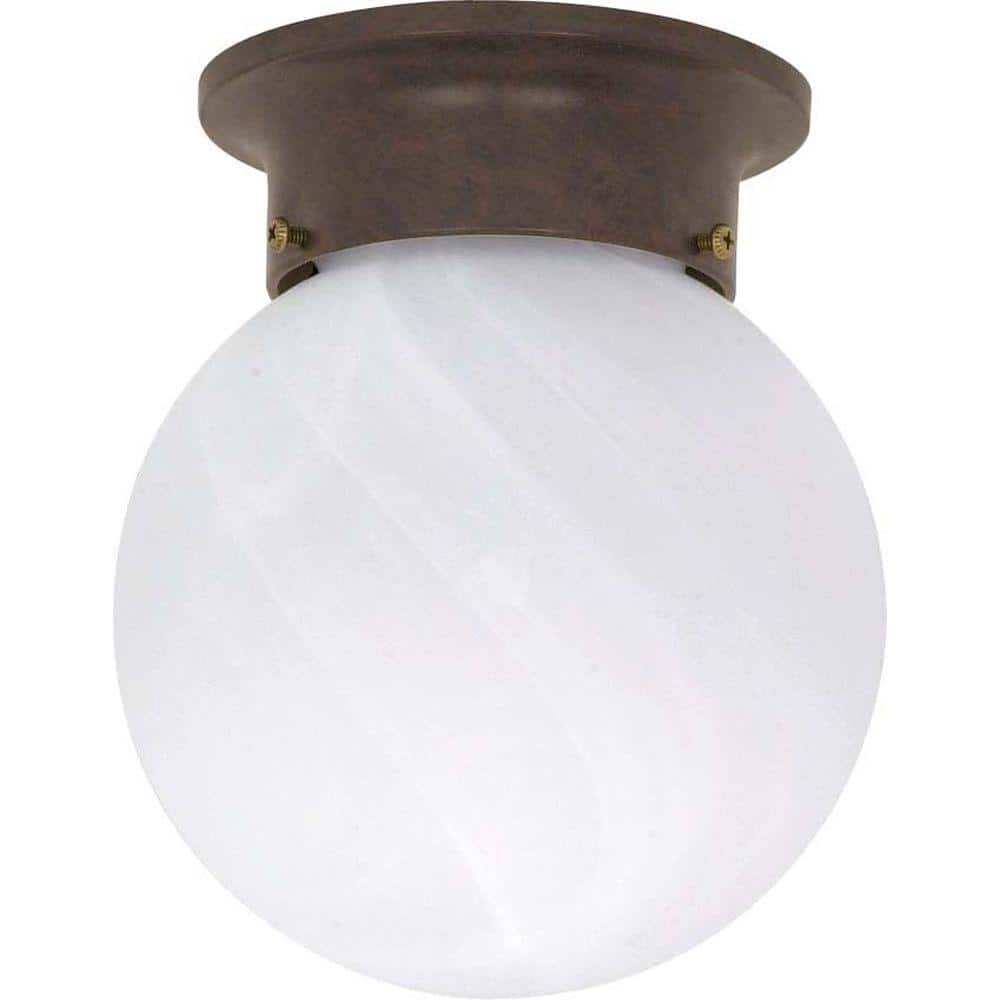 1-Light Old Bronze Ceiling Mount Light with Alabaster Ball - Hercitys