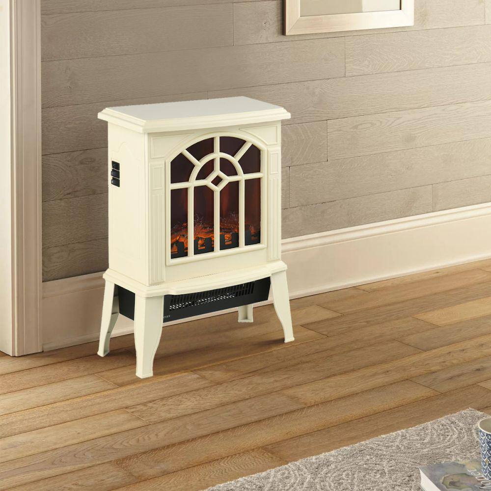 14.25 in. Freestanding Electric Fireplace Stove Electric Fireplace Heater in Cream White with Overheating Protection - Hercitys