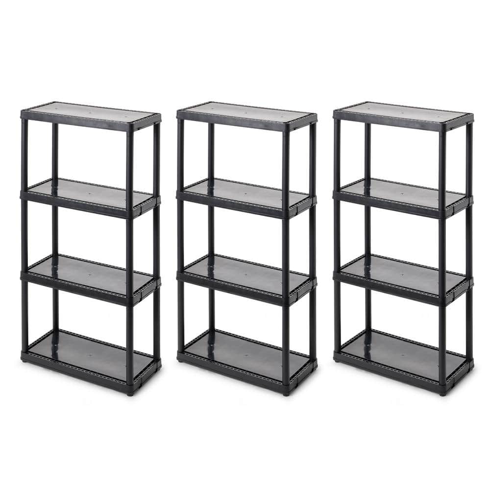 3-Pack Black 4-Tier Plastic Garage Storage Shelving Unit (24 in. W x 48 in. H x 12 in. D) - Hercitys