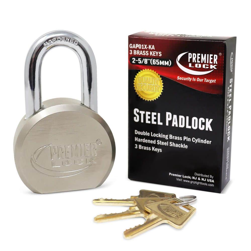 2-5/8 in. Premier Solid Steel Commercial Gate Keyed Padlock with Short Shackle and 18 Keys Total (6-Pack, Keyed Alike) - Hercitys