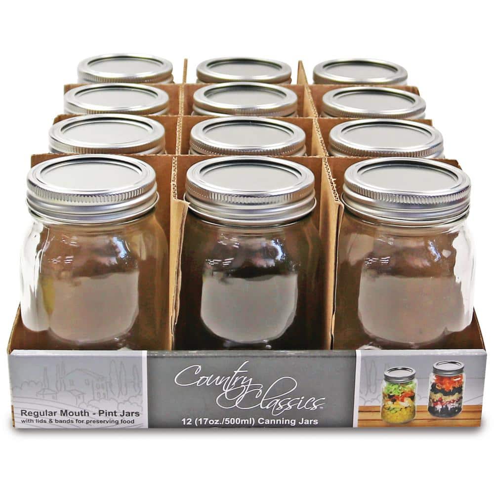 16 oz. Regular Mouth Glass Canning Jar (2 packs of 12) - Hercitys